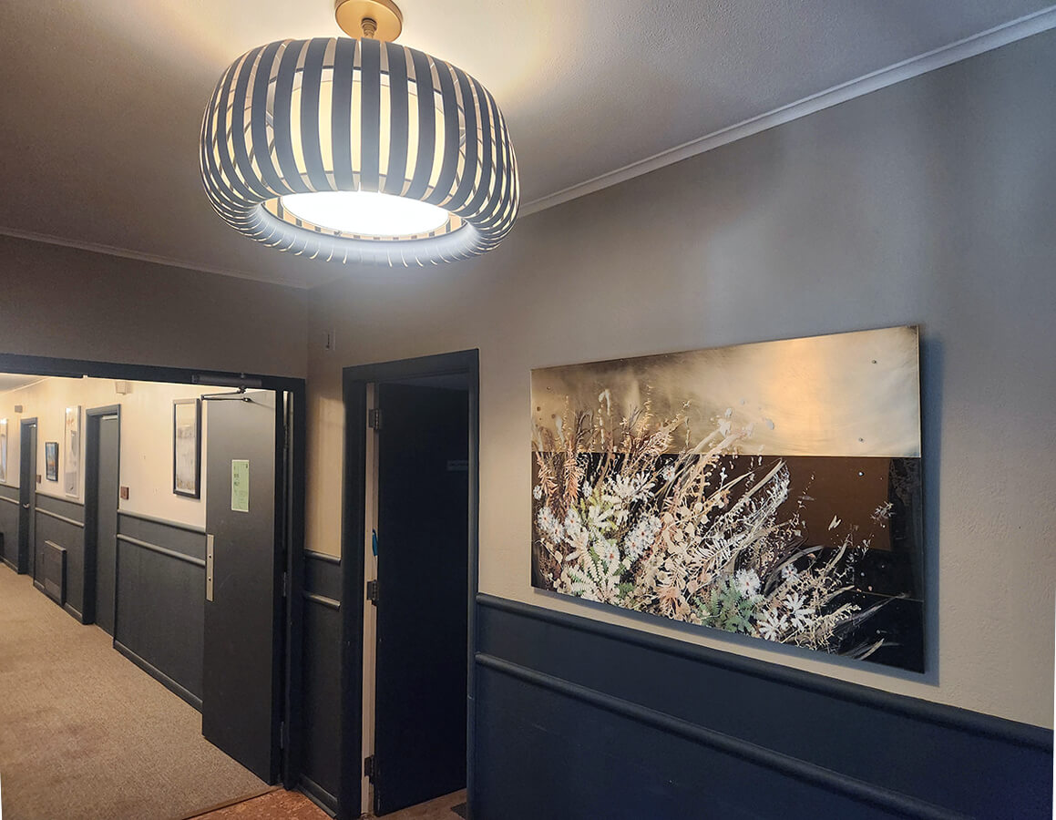 Installation view at the Darby Hotel, Fall Field, commission by Cara Enteles