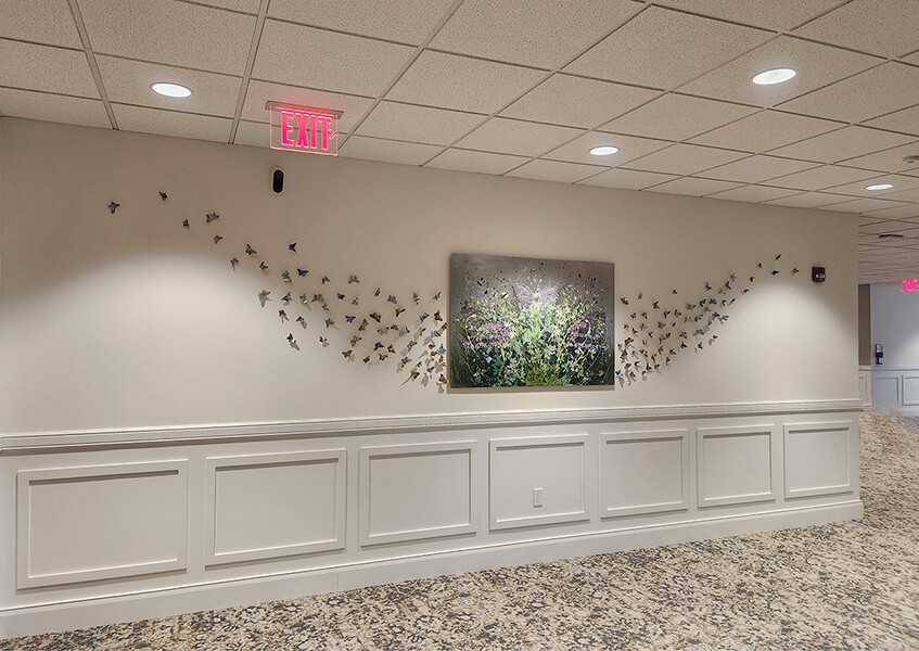 Commissioned piece “Meadow in Motion” Oil on aluminum with mixed media 4x18 ft. Cornwall Manor in Cornwall, PA 2026